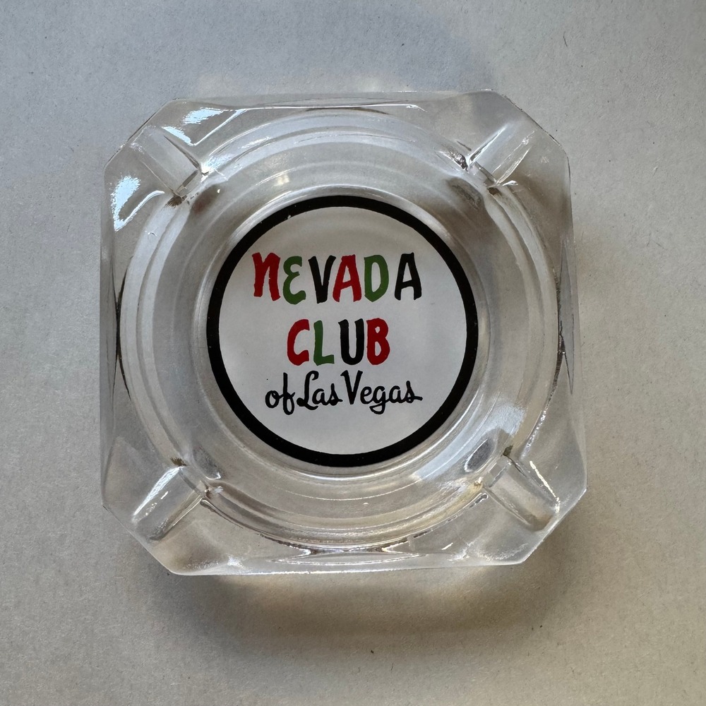Vintage Nevada Club of Las Vegas Glass Ashtray Square Clear Casino Tobacciana